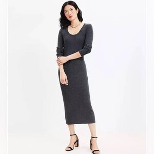LOFT Heathered Ribbed Scoop Neck Midi Dress
